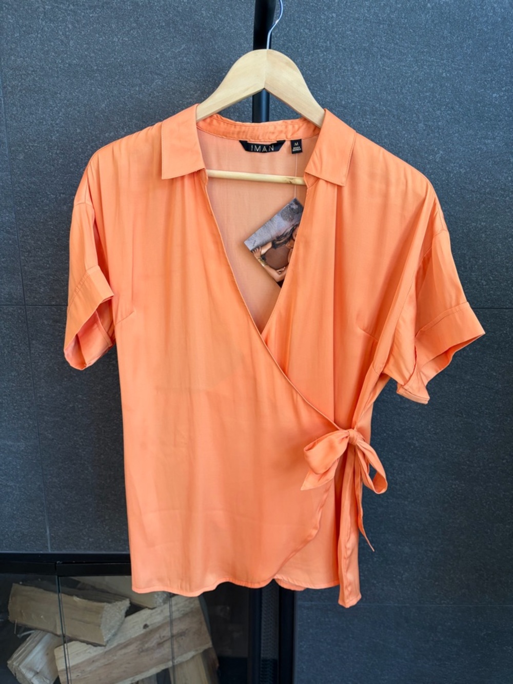 Iman Orange Wrap Blouse Size Medium
